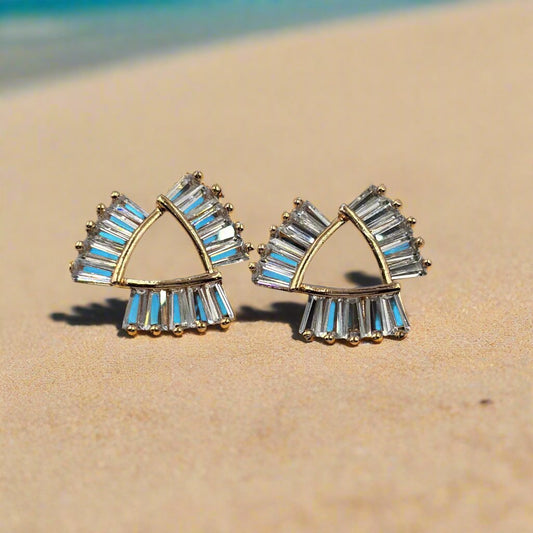 Sosha 178 - Geometric Crystal Fan Earrings